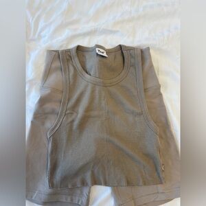 TNA Taupe Ribbed Tank Top and Biker Short Set